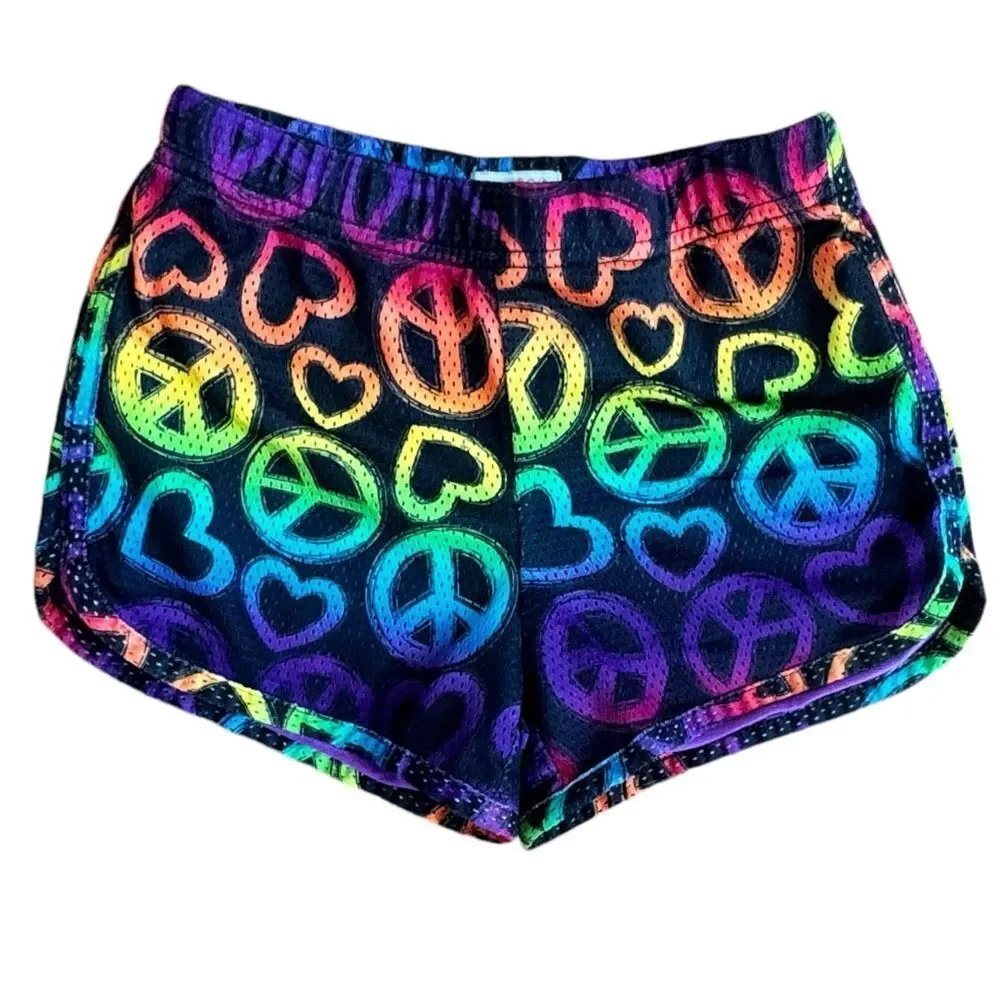 Children’s Place Girls Colorful Peace Sign Athletic Shorts. Youth Small. 5/6.